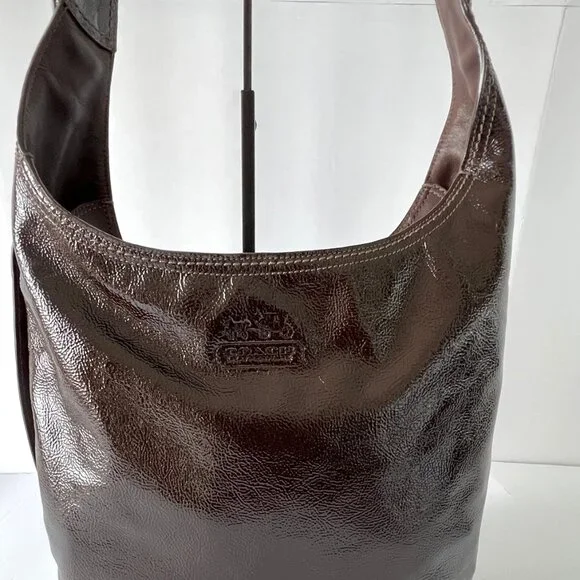 Coach Brown Patent Leather Crinkle Texture Hobo & Crossbody Bag, C0873-12387 EUC - Picture 8 of 16